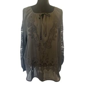 Chico's‎ Black Boho Crochet Embroidery Blouse Size Medium